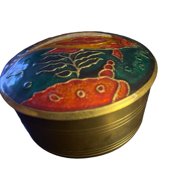 Vintage Cloisonné Trinket Jewelry Box Brass Fish by Interpur Made in Taiwan - Picture 2 of 4